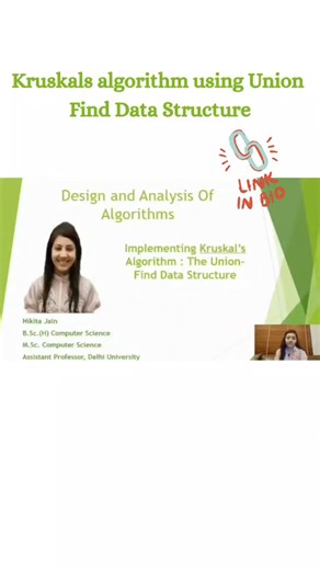Kruskal’s Algorithm looks simple…until you try to IMPLEMENT it 😵‍💫 In this reel, I’m showing a glimpse of: ✔ How Kruskal’s Algorithm actually works ✔ Why Union-Find (Disjoint Set) is crucial ✔ How cycles are avoided efficiently 🎥 Watch the COMPLETE implementation step-by-step on YouTube 👇 (Link in reel ) Save this for exams & interviews 📌 Follow for clear DSA explanations 🚀 #kruskalalgorithm #UnionFind #datastructures #dsa #computerscience | NikitaJaininsights