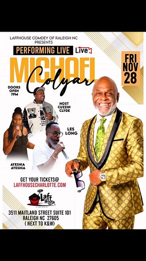 The Legend Michael Colyar & Friends Cuzzin Clyde, Ayeshia Ayeshia & Les Long Coming To Raleigh,NC November 28th 7PM 3511 Maitland Street Raleigh NC Get Tickets 🎟️ https://www.laffhousecharlotte.com/raleigh-events #comedy #funny #comedian #laffhouse #live #love #laugh | Les Long