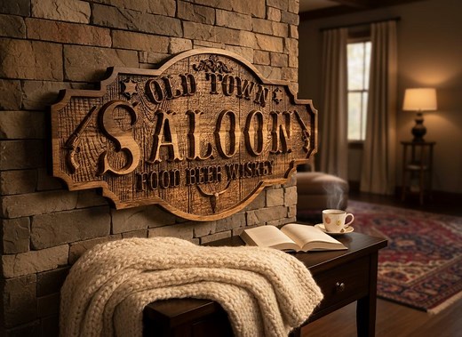 14" X 7" Rustic Western Saloon Sign – Old Town Bar Pub Decor – Handmade Wood Carving Wall Art - Etsy