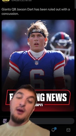 Tough break for the Giants — Jaxson Dart ruled out with a concussion. Hope he bounces back soon. #NFL #Giants #JaxsonDart #InjuryUpdate #BreakingNews #ESPN #NYGiants #Football #SportsNews #NFLUpdate | Twotonesports