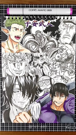 Drawing 10 Characters Voiced by Takehito Koyasu in One Take! 🟣💛#drawing #drawingchallenge #onetak...