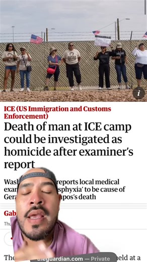 Jc Frias on Instagram: "This story is SICK. And it is exactly why I keep talking about ICE detention centers. 🚨 I’m going to say it plain. If someone dies in custody and it even looks like force was involved, that is not “just one incident.” That is a system failure. A man died in ICE custody in Texas. And now that death could be investigated as a homicide. The Guardian reports that the local medical examiner’s preliminary finding points to asphyxia due to neck and chest compression. That means