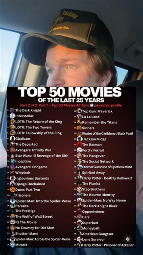 The top 50 movies of the last 25 years! #usa #usareels #viralcontent #fblifestyle | Chris Tuck