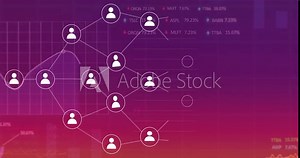 Animation of flowchart of icons with multiple graphs and trading boards over gradient background Stock Video