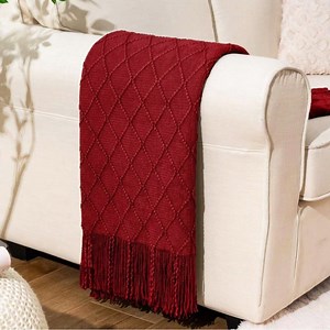 Dark Red Throw Blanket,Christmas Red Blanket,Boho Knitted Throw for Living Room Bed Decor,50"x60"
