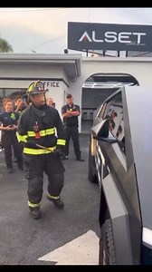 Firefighters training to break Cybertruck window, from insta: teslacyber | Jianchun Xu