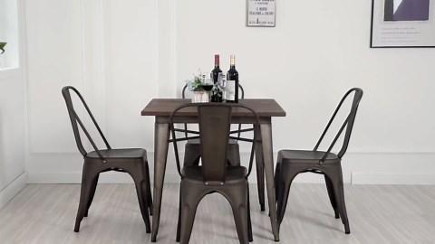 FDW | Metal Dining Chairs | Set of 4 | Black | Stackable Tolix Side Chairs with Backrest | Scratch-Resistant | Non-Slip Feet | Indoor/Outdoor Use | 330 lbs Capacity | for Kitchen & Restaurant