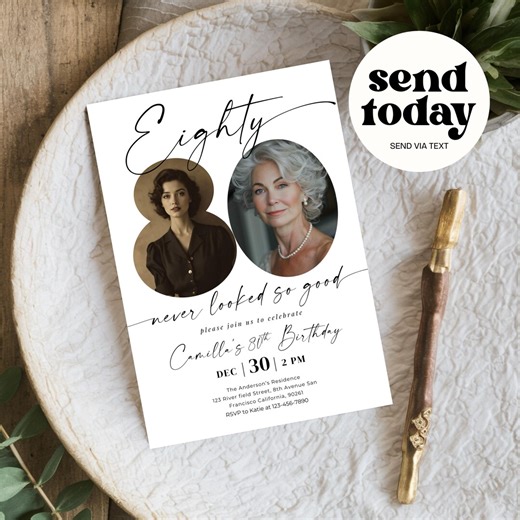 80th Birthday Invitation Digital, Photo Invitation, Eighty Birthday Gift, Birthday Invitation Print Party Invitation Template Birthday Cards - Etsy