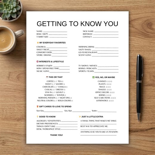 Getting to Know You Employee Forms | Employee Favorites & All About Me Questionnaire | Editable Printable Employee Onboarding Sheet - Etsy Canada