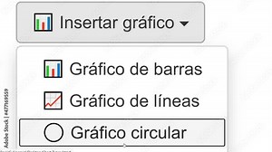 Spanish. Cursor Slides Over and Clicks Insert Pie Chart in Spreadsheet. Mouse Pointer on Device Computer Monitor Screen Clicking Add Circle Graph on Worksheet File For Company Business Assignment