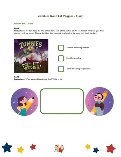 Zombies Don’t Eat Veggies - Story Time worksheet