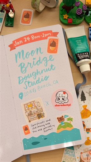 Jon Kenzo & Audrey Okeya on Instagram: "Hallo friends itsa me Audrey! Here’s a video i made and i sound so sluggish but whatever i did it all in one take!! But the more important thing is that we are going to be at @moonbridgedoughnuts with @sharodactyl this January 24th 8am to 2pm! 🍎animal crossing theme!!! AND STICKER SHEETS!! ✏️journaling corner w free washi station and sticker station(BRING YOUR JOURNALS!!!) and stamp station!!! ✨free limited edition art print to those who ask about the art