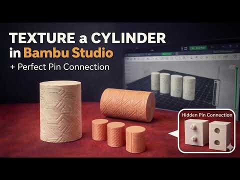 How to Texture a Cylinder in Bambu Studio + Hidden Pin Connection (Step-by-Step)