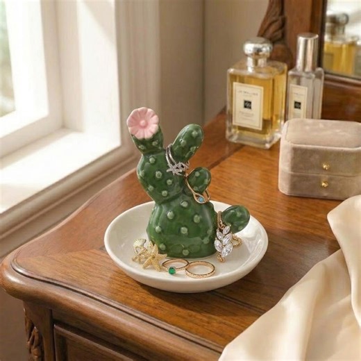 Ceramic Flower Cactus Ring Holder, Cactus Jewelry Dish for Rings & Necklaces, Aesthetic Jewelry Organizer Tray, Gift for Her, Modern Room De - Etsy