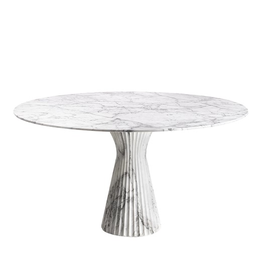 Odette Round White Arabescato Vagli Marble Dining Table