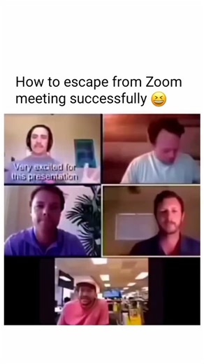 Dumb on Instagram: "Escaping a Zoom meeting is an ancient art — half strategy, half acting, and full chaos. The classic move? The “wifi is acting up” trick. Just freeze your face dramatically, let your voice break like a 90s radio, and vanish before anyone can say “Are you still there?” Another elite technique is the background noise excuse — slam something gently, look stressed, and say, “Sorry guys… construction is happening… inside my house… I think.” Or go full Oscar mode: stare off-screen, 