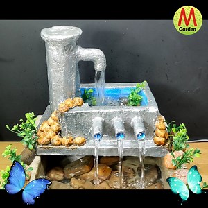 Beautiful pool waterfall fountain making step by step | M garden