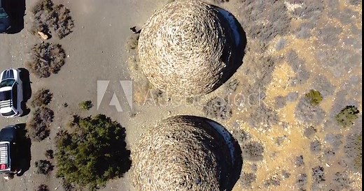 Above View Of Beehive-shaped Kilns In Wildrose Charcoal Kilns In Death Valley National Park, California, USA. Aerial Shot