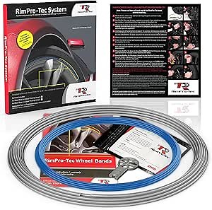 RimPro-Tec® Wheel Bands™ Rim Protectors for Cars Wheels and Light Trucks, Protection and Style, Silver Track/Light Blue Pinstripe Fit from a 12" to 22” Set of Wheels