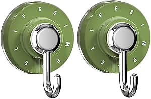 HOME&I Suction Cup Hooks – Heavy Duty, Waterproof & Reusable Vacuum Hooks for Bathroom & Kitchen – Adjustable, 2 Pack, No Tools Required (2Pack/Rotate Hook(Green))