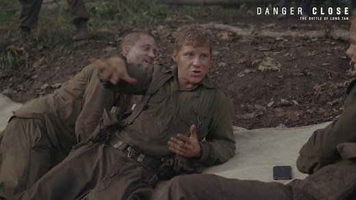 Some behind the scenes on Danger Close with (right to left) Alexander England as CSM Jack Kirby, Nicholas Hamilton as Private Noel Grimes, Daniel Webber as Private Paul Large and Travis Fimmel as Major Harry Smith. Danger Close opens in the USA in select Theatres, On Demand & Digital November 8. Available on DVD, Blu-ray and Digital in Australia on December 4. Starring; Travis Fimmel, Luke Bracey, Daniel Webber, Alexander England, Aaron Glennane, Nicholas Hamilton, Anthony Hayes and Richard Roxb