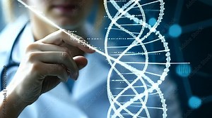 A scientist manipulates DNA sequences on a digital platform, showcasing advancements in biotechnology and genetic innovation.