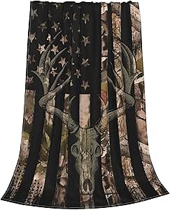 Camo American Flag Deer Fleece Throw Blanket Camouflage Soft Flannel Plush Lightweight Warm Cozy Blanket for Bed Couch Sofa Travel 50"X40"