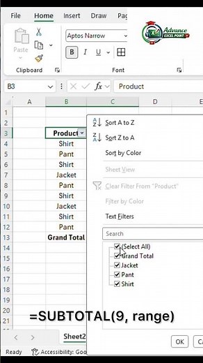The SUBTOTAL function in Microsoft Excel is used to calculate totals like SUM