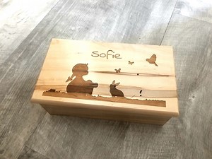 Music Box Choose Your Song Add Text, Laser Engraved Custom Little Girl With Rabbit Wood Music Box, Daughter Gift, Little Girls Music Box - Etsy