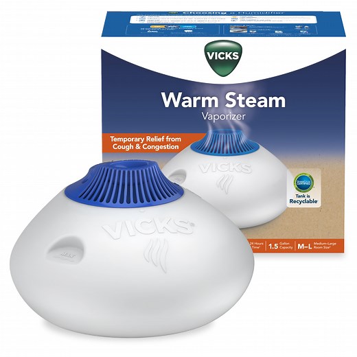 Vicks Warm Steam Vaporizer Humidifier with Night Light, 1.5 Gal, 600 Sq. Ft, White, V150SGNLUPCV2