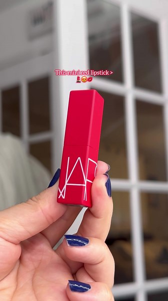 The Perfect Mini Red Lipstick 🥹💋 Nars Powermatte Long Lasting Lipstick in Dragon Girl (sample size) #swatches #sample #mini #miniature #lipstick #redlipstick #perfectred #unboxing #fyp #fypシ #narscosmetics #nars #matte #red