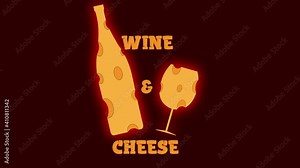 bottle and glass of cheese. animated logo wine and cheese