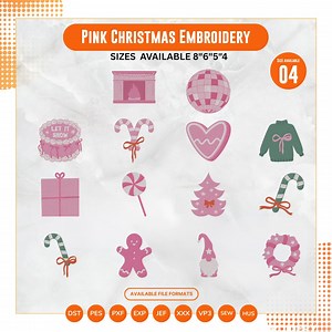 Pink Christmas Embroidery Design (digital Download) - Etsy