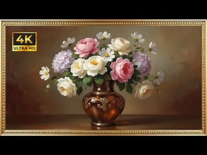 Soft Pink & White Peony Bouquet | Gold Framed 4K Art Screensaver | Elegant Floral TV Wallpaper