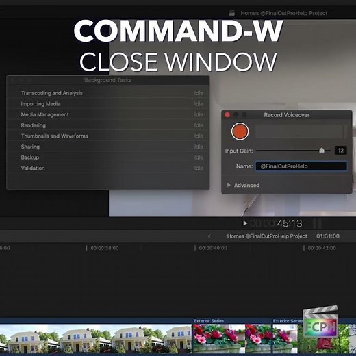 Final Cut Pro Shortcut | Command-W | Close Window