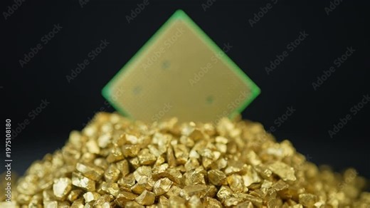 CPU Central Processing Unit of the computer in the pile of gold. Concept of AI boom triggered a massive shortage of CPUs, driving prices high as tech giants hoard components for data centers.