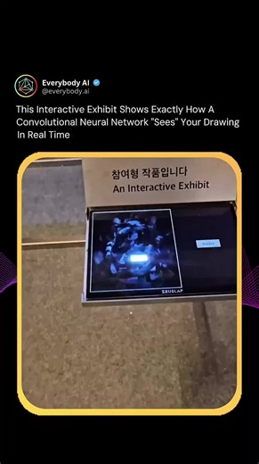 This Interactive Exhibit Shows Exactly How a Convolutional Neural Network “Sees” Your Drawing in Real Time 🧠📊 What looks like a simple doodle is instantly broken down into mathematical layers by AI. 🤖 In this exhibit, a visitor draws a number on a touchscreen, then presses “Predict.” Behind the scenes, a Convolutional Neural Network processes the image through multiple layers of filters that detect edges, curves, and patterns. Each convolution layer extracts features, transforming raw pixels 