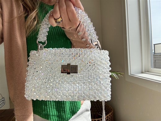 Handmade Crystal Beaded Evening Bag, Crystal Clear Beads, Crossbody Silver Chain - Etsy