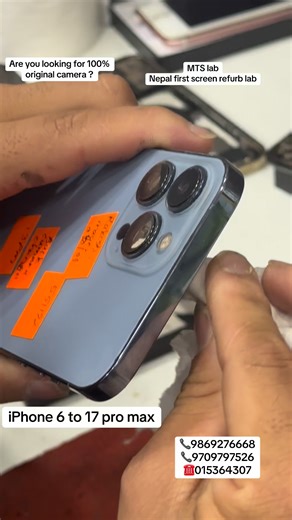 📸 Looking for 100% Original iPhone Camera?✨ You’re at the right place — MTS Lab ✨We provide 100% genuine iPhone camera replacement with original clarity, focus, and true color accuracy.No blur, no noise, no quality loss — just factory-level performance.📱 Supported Models:iPhone 6 to 17 Pro Max• Front & Back Camera• Wide / Ultra-Wide / Telephoto• Face ID safe (no issues)🏆 Nepal’s First Screen Refurbishment Lab🔧 Professional technicians⚙️ Advanced repair tools✅ Quality checked before delivery�