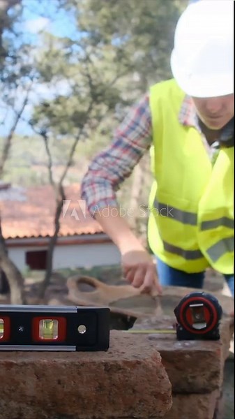 With determination and skill, a woman embraces her role as a bricklayer in the construction realm, skillfully managing cement for various building projects, illustrating the significance of gender equ