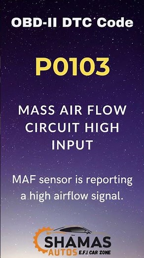 P0103 OBD II-DTC-CODE: MASS AIR FLOW CIRCUIT HIGH INPUT.