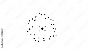 Small particles move around a larger atom in a circular orbit. Some of them freeze in place.