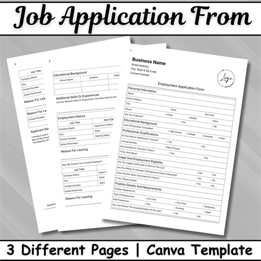 Editable Job Application Form Template Canva, Printable Employee Hiring Packet for Small Business, Digital Download - Etsy