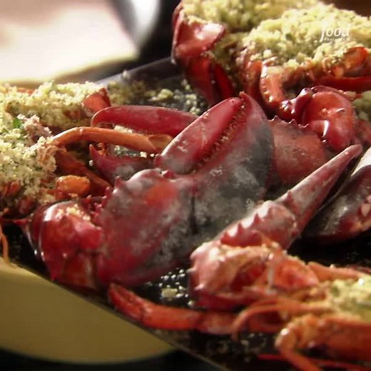 Buttery, baked lobster is the stuff dinner dreams are made of! Tyler Florence hosts #BiteClub > Tuesdays at 10|9c Save the recipe: https://foodtv.com/2UYs5Iv! | Food Network