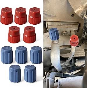 10PCS R134a 13mm & 16mm Air Conditioning Service AC System Charging Port Caps, 5 Blue Low Side and 5 Red High Side Seal Cover, Auto Air Conditioning Caps Fit for Most R134A AC System Vehicles