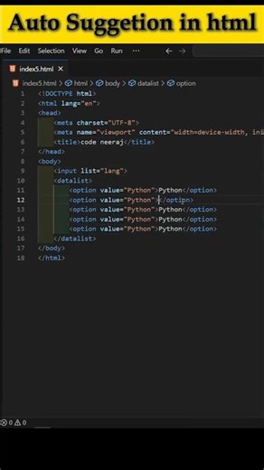 Auto Suggestion in html code | Html | #coding #design #html #style #animation