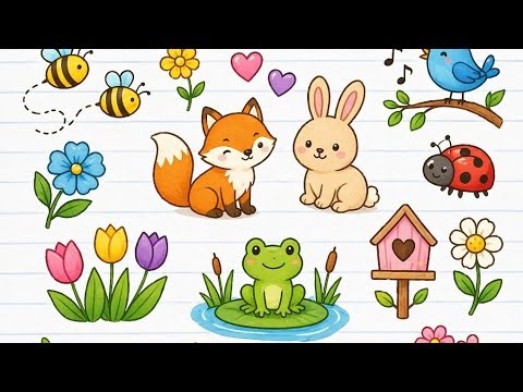 Cute Spring Doodle Drawing 🌸 Easy Cartoon Art for Beginners |