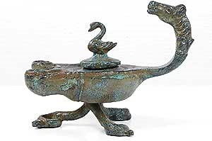 THE ANCIENT HOME - Roman Bronze Oil Lamp 10 cm / 3.9 inch Patinated Bronze Figurine