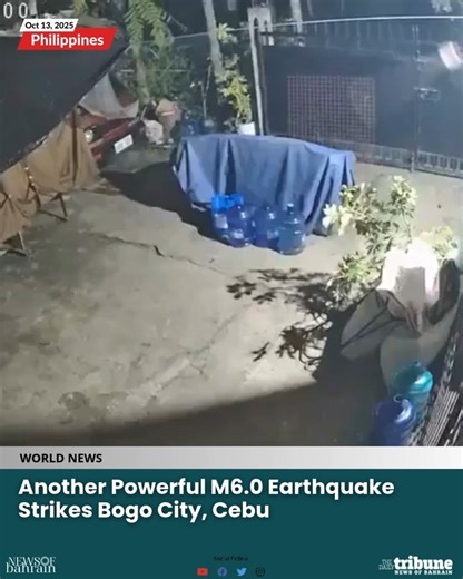 Another strong earthquake shook Bogo City, Cebu, at 1:06 a.m. today (Oct. 13), with a magnitude of 6. The tremor struck just two weeks after the deadly 6.9 quake that claimed 71 lives in northern Cebu. Phivolcs reported Intensity 5 in Leyte and Intensity 4 in several Cebu cities. Authorities warn of possible damage and aftershocks, urging residents to stay alert and pray for safety. Read more news @ www.newsofbahrain.com #NewsofBahrain #news #Bahrain #CebuEarthquake #BogoCity #Phivolcs | News Of