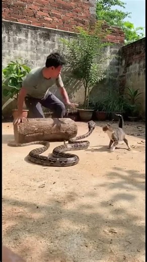 The cat attacked the snake to protect its owner